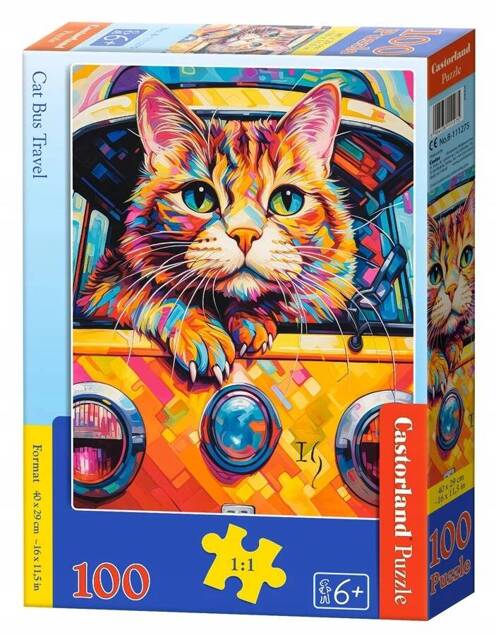 Puzzle 100 Układanka KOTEK Zwierzęta Bus Podróż Kolor Kot 6+ Castorland