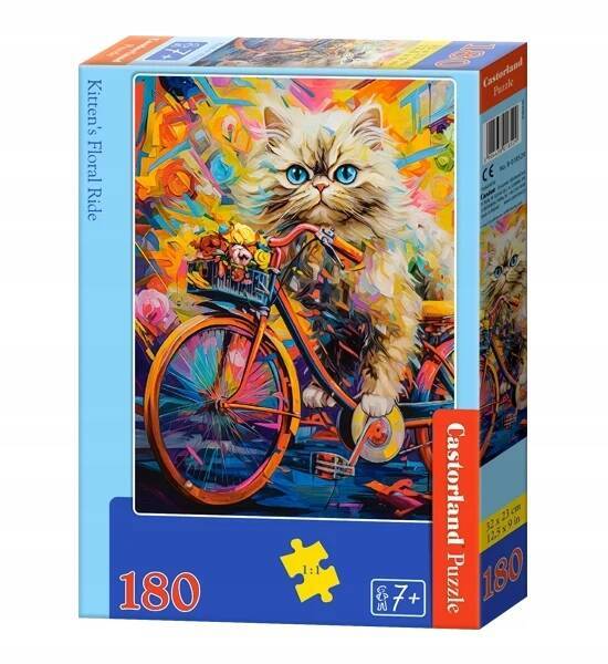 Puzzle 180 Układanka Rower KOTEK Kot Kwiaty Farby 7+ Castorland