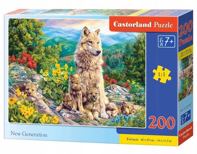 Puzzle 200 Układanka Natura WILKI Małe Wilczątka Kwiaty Las 7+ Castorland