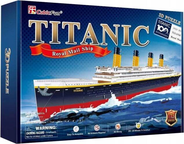 Puzzle 3D Układanka TITANIC 113el. Duży Model 7+ Cubic Fun DA-01565