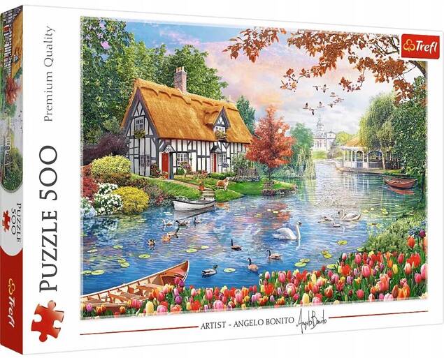 Puzzle 500 Układanka Krajobraz CICHA PRZYSTAŃ Widok Natura Chata 10+ Trefl