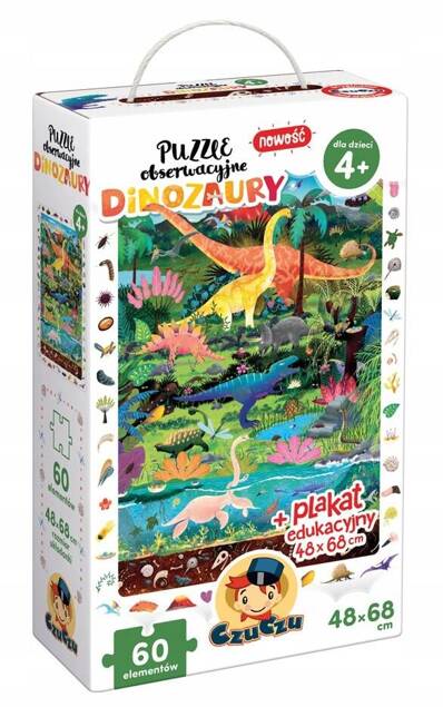 Puzzle 60 Obserwacyjne DINOZAURY Układanka Gady Plakat Edukacyjny 4+ CzuCzu