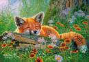 Puzzle 100 Układanka Natura ŚPIĄCY LIS Lisek Fox Las Kwiaty Pole 6+ Castor